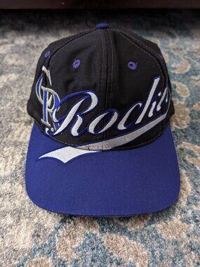 COLORADO ROCKIES MLB Baseball Hat Logo 7 Black Purple Spellout Snapback Cap